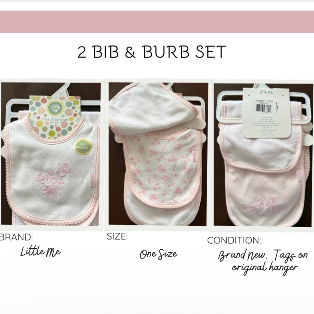 Little Me Pink and White Bib and Burp Cloth Set